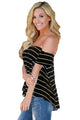 Sexy Black Striped Short Sleeve Off Shoulder Top