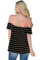 Sexy Black Striped Short Sleeve Off Shoulder Top