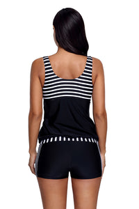 Sexy Black Striped Tankini and Short Set