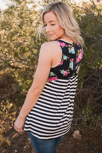 Sexy Black Stripes and Floral Womens Tank