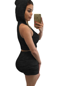 Sexy Black Stylish Casual Hooded Crop Vest Short Set