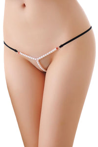 Sexy Black Sultry Pearl Trim G-string