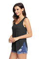 Sexy Black Summer Side Slits Tank Top with Pocket