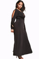 Sexy Black Surplice V Neck Plus Size Maxi Dress