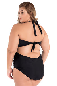 Sexy Black Sweetheart Neck Ruched Plus Size One-piece Swimwear