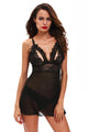 Sexy Black Sweetheart Peek-a-boo Scalloped Lace Decor Babydoll