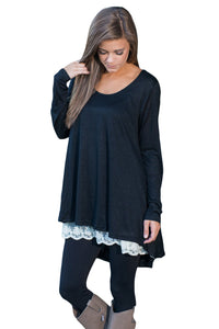 Sexy Black Swingy Lace Layered Long Sleeve Tunic