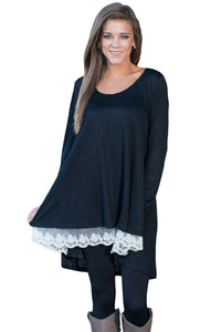 Sexy Black Swingy Lace Layered Long Sleeve Tunic