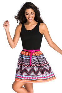 Sexy Black Tank Top Tribal Print Skirt Flared Dress