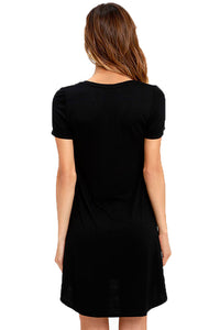 Sexy Black Trendy Sweetheart Neck Pocket Shirt Dress