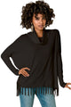 Sexy Black Turtleneck Fringe Hemline Tunic Sweater