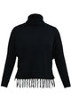 Sexy Black Turtleneck Fringe Hemline Tunic Sweater