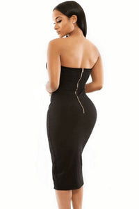 Sexy Black V Cut Bust Slim Fit Front Slit Midi Dress