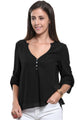 Sexy Black V-Neck Button Detail Dip Back Blouse Top