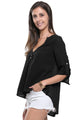 Sexy Black V-Neck Button Detail Dip Back Blouse Top