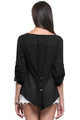 Sexy Black V-Neck Button Detail Dip Back Blouse Top