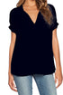 Sexy Black V Neck Short Sleeve Oversize Chiffon Blouse