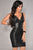Sexy Black V-neck Foil Detail Crisscross Bandage Dress