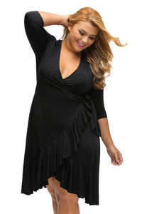 Sexy Black Whimsy Wrap Flounce Plus Size Dress