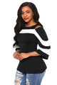 Sexy Black White Colorblock Bell Sleeve Cold Shoulder Top