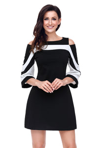 Sexy Black White Colorblock Dress