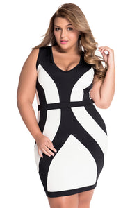 Sexy Black White Curvy Lines Thick Straps Bodycon Dress