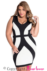 Sexy Black White Curvy Lines Thick Straps Bodycon Dress