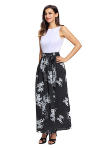 Sexy Black White Floral Maxi Skirt with Split