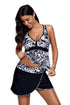 Sexy Black White Forest V-neck Tankini Wrapped Skirt Swimsuit