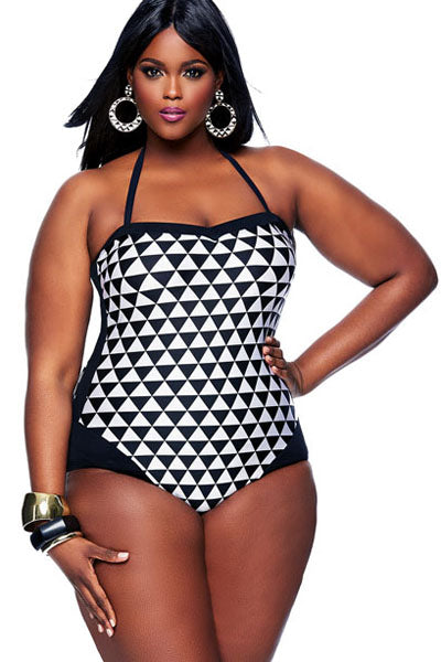 Sexy Black White Graphic Print Bandeau 1 PC Plus Size Swimwear SEXY AFFORDABLE CLOTHING Sexy Black White Graphic Print Bandeau 1 PC Plus Size Swimwear SEXY AFFORDABLE CLOTHING