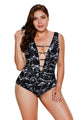 Sexy Black White Marble Print Strappy V Neck Teddy Swimsuit