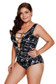 Sexy Black White Marble Print Strappy V Neck Teddy Swimsuit