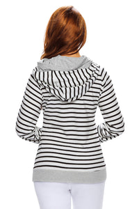Sexy Black White Stripe Double Hooded Sweatshirt