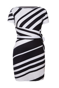 Sexy Black White Stripe Knot Sheath Dress
