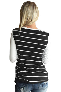 Sexy Black White Stripe Sequin Pocket Top