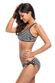 Sexy Black White Striped Bathing Suit with Halter Beach Cover Top
