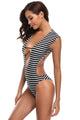Sexy Black White Striped Cutout Back Monokini