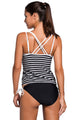 Sexy Black White Striped Strappy Two Piece Swimsuit