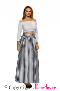 Sexy Black White Stripes Adult Maxi Skirt