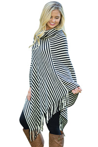 Sexy Black White Stripes Cowl Neck Poncho Sweater