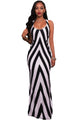 Sexy Black White Stripes Cutout Back Sleeveless Maxi Dress