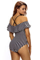 Sexy Black White Stripes Frill One-piece Swimwear