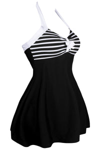 Sexy Black White Stripes One-piece Swimdress