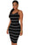 Sexy Black White Stripes Open Back Bodycon Dress