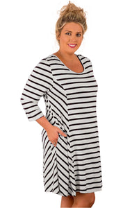 Sexy Black White Stripes Relaxed Curvy Dress