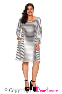 Sexy Black White Stripes Relaxed Curvy Dress