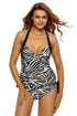 Sexy Black White Zebra Print Halter Tankini Swimsuit