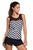 Sexy Black White Zigzag Print Mesh Splice 2pcs Tankini Swimsuit