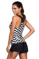 Sexy Black White Zigzag Print Mesh Splice 2pcs Tankini Swimsuit