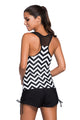 Sexy Black White Zigzag Print Mesh Splice 2pcs Tankini Swimsuit